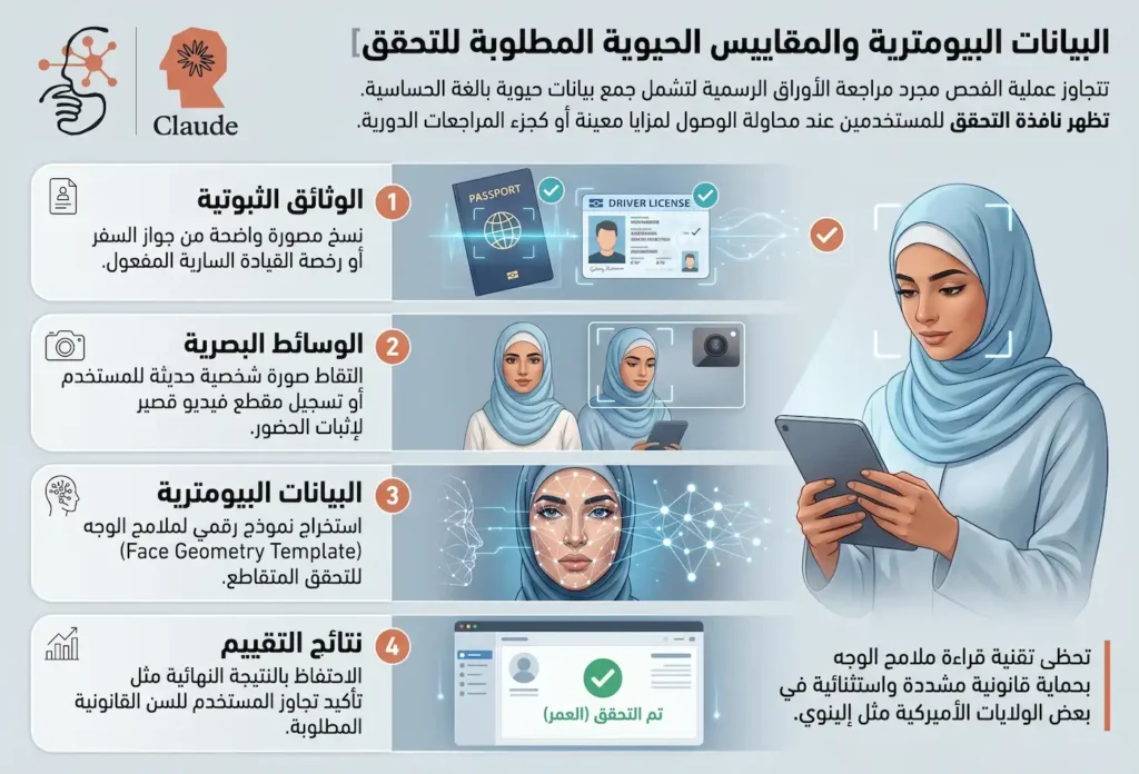 البيانات البيومترية والمقاييس الحيوية المطلوبة للتحقق البيانات البيومترية والمقاييس الحيوية المطلوبة للتحقق
